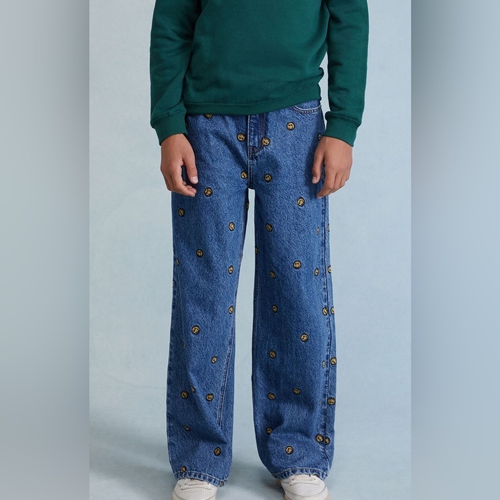 PacSun Blue Wide Leg Jeans with Yellow Embroidery - Picture 4 of 8